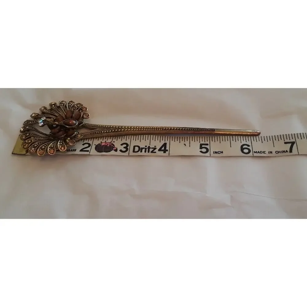 Peacock Hair Stick Bronze Gold Metal Accessory Bridgerton Decoration Jewelry